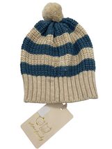Striped Knit Beanie With Pompom Blue Cream Winter Accessory NWT 0-3 Months - $36.48