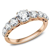 Rose Gold Plated Anniversary Ring 9 Stone Clear CZ Stainless Steel TK316 - £14.15 GBP