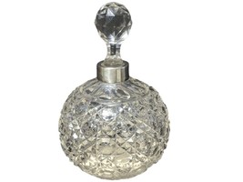 c1910 Large English Cut Glass Perfume Bottle with Sterling Band - £69.76 GBP