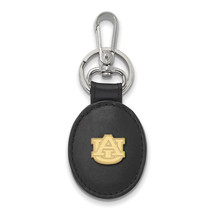 SS w/GP AU Auburn University Black Leather Oval Key Chain - £47.96 GBP
