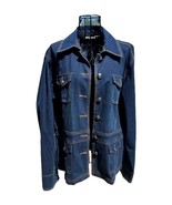 CHICO&#39;S Platinum Long Sleeve Blue Denim Jacket with Brass LOGO Buttons S... - £36.95 GBP