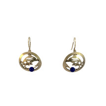 Vintage Sterling Silver Openwork Dolphin Lapis Stone Marine Jewelry Earr... - $29.70