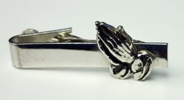 Vintage Albrecht Durer&#39;s PRAYING HANDS Tie Bar Clip Clasp Stay Silver Tone - £7.46 GBP