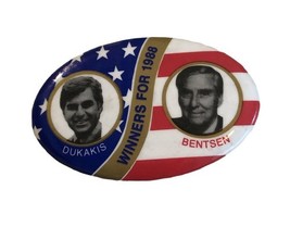 Dukakis Bentsen Winners For 1988 Promotional Oval Shape Pin Button - $5.78
