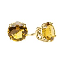 2CT Redondo Citrino Amarillo Solitario Tuerca Pendientes 14K Oro Chapado - £48.71 GBP