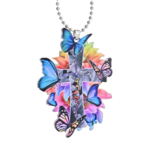 Acrylic Car Ornament, Backpack Accessory -New - Multicolored Cross &amp; But... - £10.23 GBP