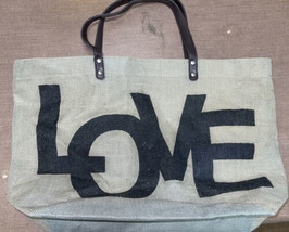 Santa Barbara Design Studio LOVE Canvas Tote Bag 22x14-1/4 Light Olive Green - £13.14 GBP