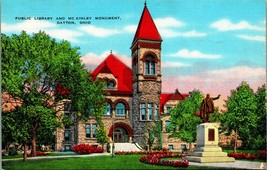 Public Library and McKinley Monument Dayton Ohio OH UNP Linen Postcard B8 - £2.28 GBP