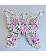 Pretty Vintage Silver Tone Pink Rhinestone BUTTERFLY Brooch Pin - $19.75