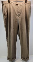 MA) Stafford Essentials Men Brown Pleated Cuffed 38x30 Classic Fit Dress Pants - £9.33 GBP