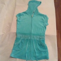 Size 10 Justice swimsuit cover up dress hoodie zipper green terry cloth - $12.79