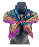 Vintage Scarf Berkshire Teal Purple Red Ornate Art Nouveau 1980s Preppy ... - $35.69