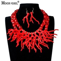 Moon Girl Design Bridal Wedding Artificial Coral Jewelry Sets Fashion African Be - $20.80