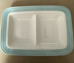 LENOX TIN CAN ALLEY 1pc SQUARE 2 SECTION  12.75” WHITE/BLUE DISH  SERVER... - $77.99