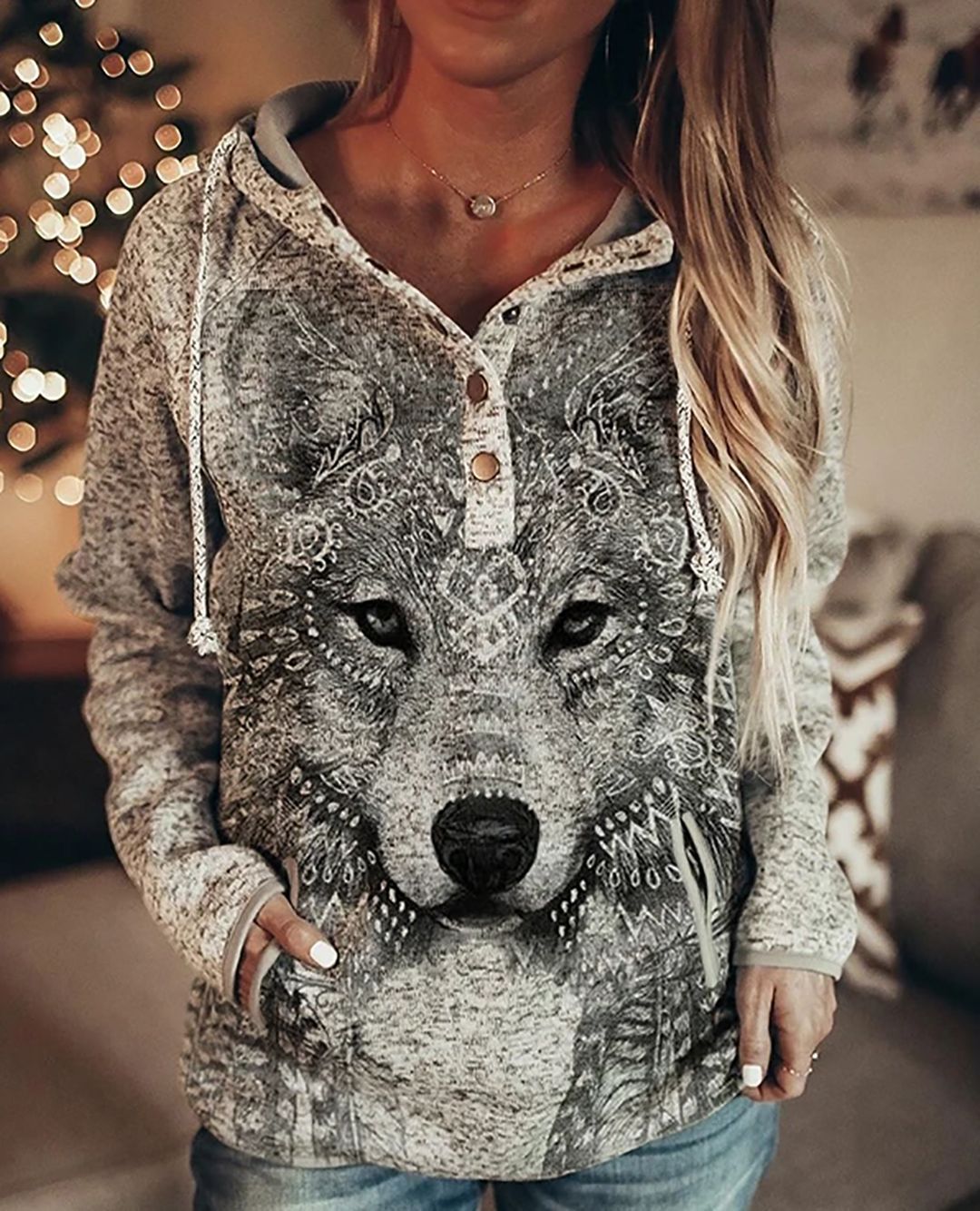 Primary image for Wolf Spirit Hoodies Women Oversized Streetwear  Pullover Tracksuit