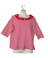 Quacker Factory Womens Large Jersey Tee Striped Stretch Red White Top Pr... - $16.61