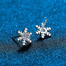 Sterling Silver Moissanite Stud Earrings Snowflake Earrings Round Brilliant Diam - £57.38 GBP