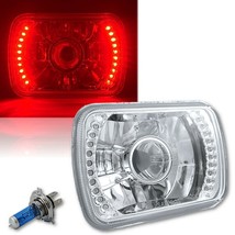 7X6 Red LED Halo Projector Halogen Crystal Headlight Angel Eye H4 Light Bulb - £30.81 GBP