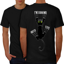 Attached Cute Funny Cat Shirt Fun Wild Cat Men T-shirt Back - £10.27 GBP