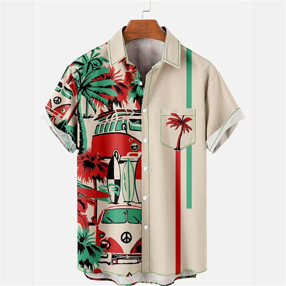 VW Bus Typ2 T2 Bulli Surf Peace Hawaiian shirt for men - $29.00