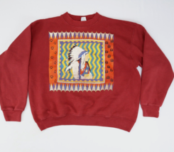 Vintage 90s Native American Chief Sweatshirt XL USA Art Tribal Grunge Aztec - £21.20 GBP