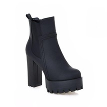 Fashion Ankle Boots For Women Round Toe Platform High Heels Boots Female Punk PU - £77.36 GBP