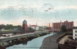 Battle Creek Michigan~Railroad DEPOT-WILLARD Library &amp; Ward BLOCK~1909 Postcard - £4.66 GBP