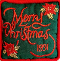 Vintage 1991 Merry Christmas Handmade Mini Pillow 3.75 x 3.75 - £13.36 GBP