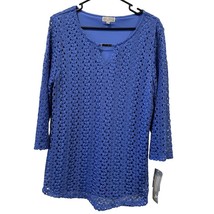 New JM Collection Womens Blouse XL Extra Large Cobalt Blue Lace Tunic Polyester - £14.34 GBP