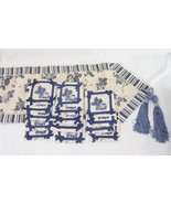 Rose Floral Blue Beaded Silk Blend 15-PC Table Runner and Coaster Set - £58.64 GBP