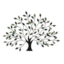 36 inch Tri Tone Leaves Birds In Branches Metal Tree Indoor Outdoor Wall Decor - £39.43 GBP