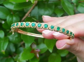 7Ct Round Simulated Green Emerald Women&#39;s Bangle Bracelet925 Silver Gold Plated - £159.16 GBP