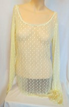 FREE PEOPLE  Long Sleeve Sheer Lt Yellow Sexy Top Blouse Sz L - £31.58 GBP