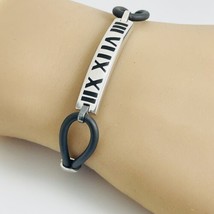 6&quot; Tiffany &amp; Co Atlas Bracelet in Black Enamel Rubber and Sterling Silver - £187.17 GBP