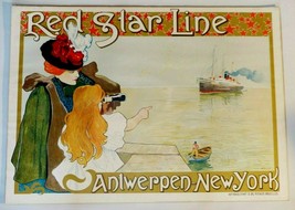 Vintage Henri Cassiers Red Star Line Crew Ship Lithograph Antwerpen New York Ny - £80.32 GBP