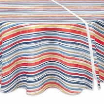 Outdoor Fabric Warm Summer Stripe 70&quot; RD Tablecloth Zipper Umbrella Hole Beach - £29.41 GBP