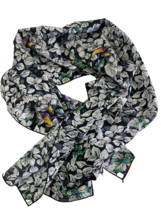 Bird Scarf Long Silky Black &amp; White with Tropical Parrot Birds Cruise Va... - $589.28 MXN