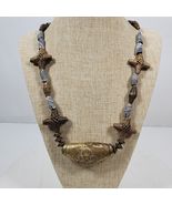 Vintage Abstract Curvilinear Motif Necklace 26 Inch Spiral Brass &amp; Bead - $1,659.82 MXN