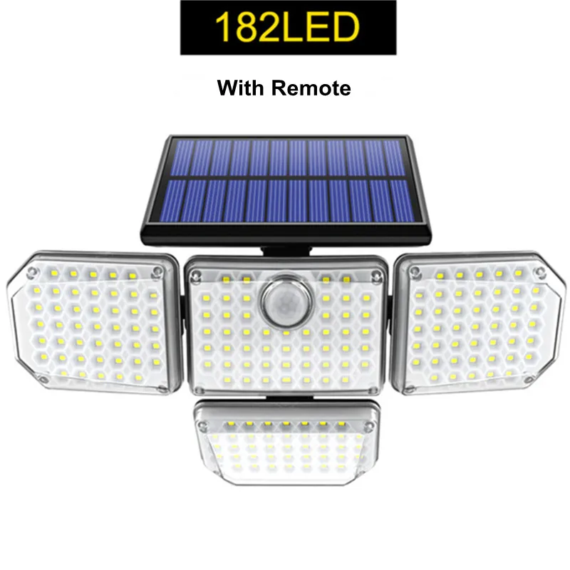 Solar Outdoor Lights 182 LED 4 Heads Motion Sensor IP65 Waterproof LED Solar Flo - £89.80 GBP