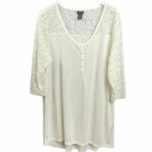 Torrid Tunic Top Cream Size 1x Lace Trim Button Front 3/4 Sleeve Pullove... - £19.44 GBP