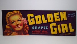 Golden Girl Crate Label Vintage Fruit Grapes Blonde Women 1940s Vintage Ghiselli - £4.94 GBP