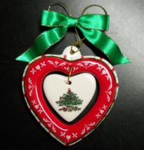 Spode Christmas Tree Ornament Ceramic Heart Shaped with Green Ribbon Boxed - $12.99
