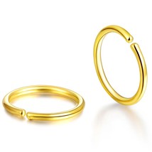 Solid 24K Yellow Gold Earrings Women Smooth Circle Hoop Earrings - £127.20 GBP