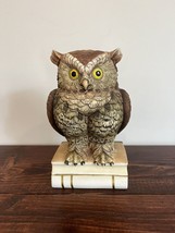 Andrea Bisque Sadek Owl PORCELAIN FIGURINE PERCHED ON BOOKS - $19.79