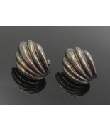 925 Sterling Silver - Vintage Dark Tone Scalloped Non Pierce Earrings - ... - €50,14 EUR