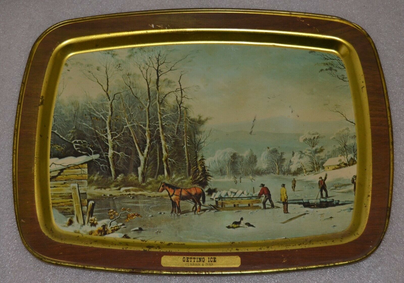CURRIER AND IVES "GETTING ICE" SERVING TRAY - $23.36