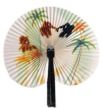 Chinese Paper Folding Fan with Elephants, Metal Handle Vintage - £10.35 GBP