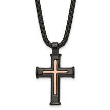 Stainless Steel Polished Black Cross with Black Box Chain - £87.71 GBP
