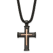 Stainless Steel Polished Black Cross with Black Box Chain - $2,102.67 MXN