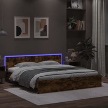 Industrial Rustic Smoked Oak Wooden Super King Size Bed Frame With LED H... - $240.02